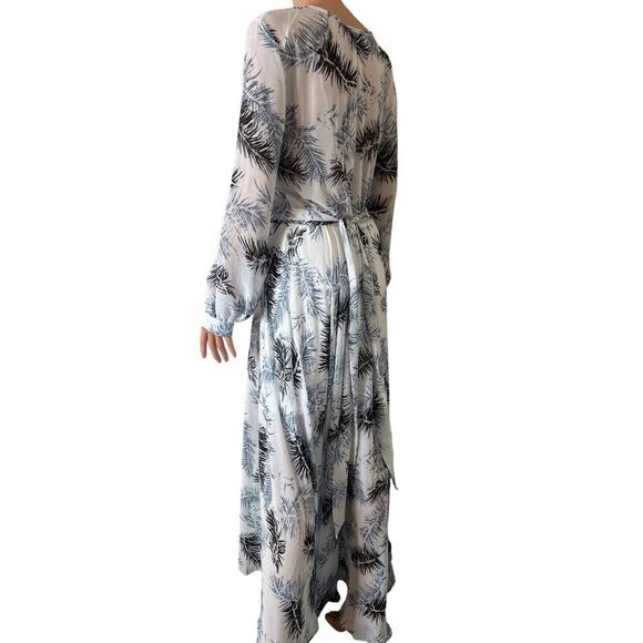 Arc & CO maxi dress faux wrap top waist tie long sleeve white palm leaf SZ M - Picture 3 of 8